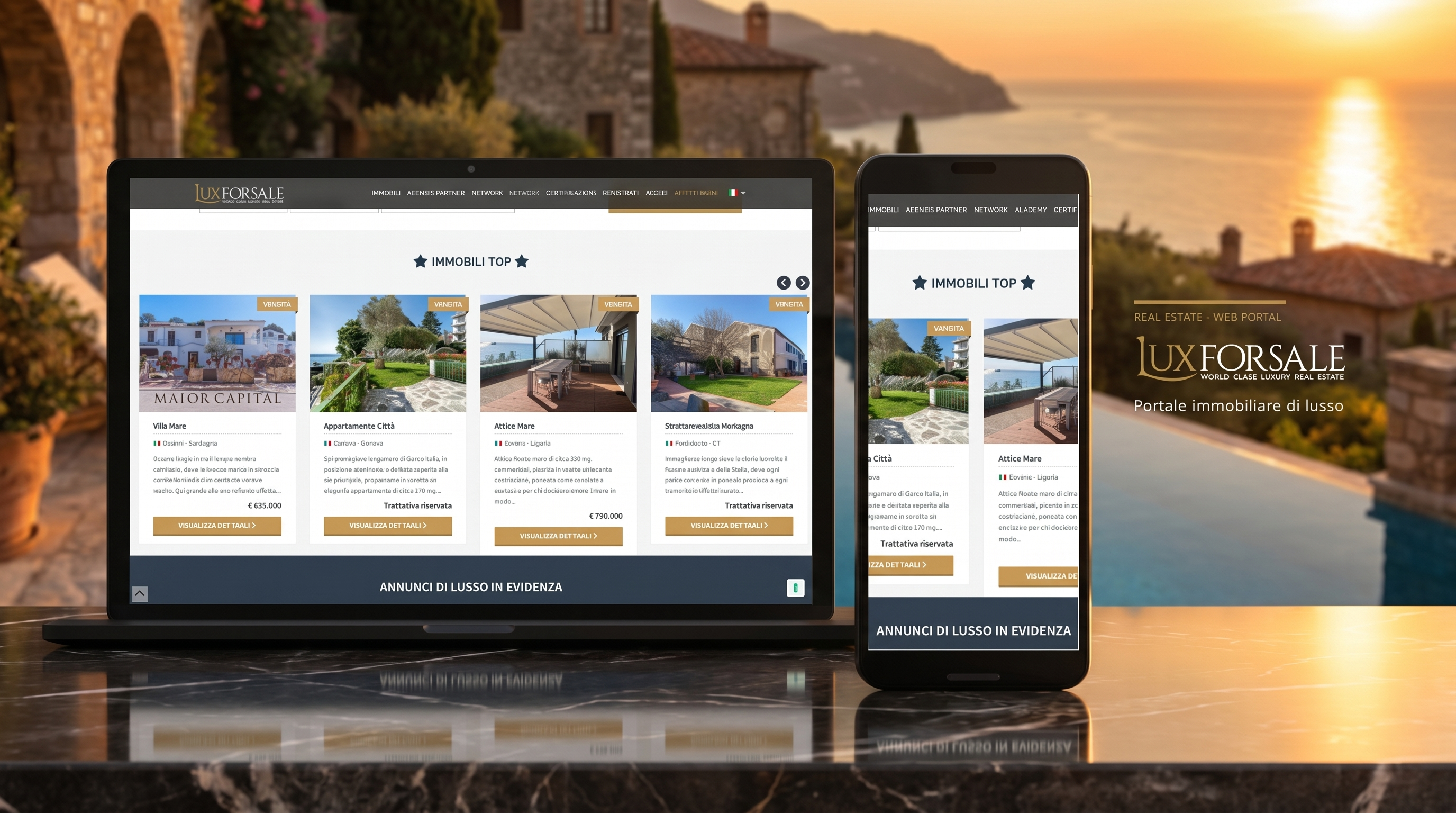 Piattaforma Luxforsale su laptop e mobile