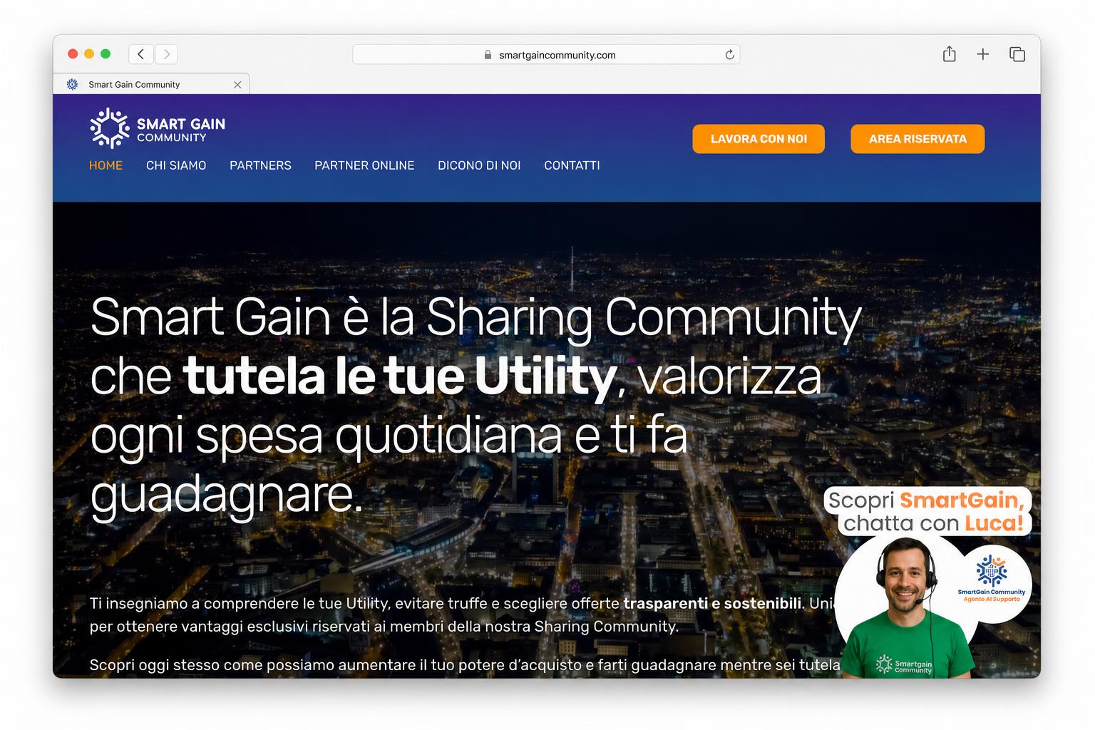 Sito Smart Gain Community — homepage nel browser Safari
